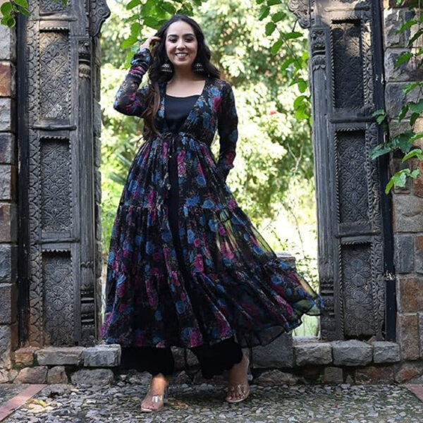 Fancy Design Floral print  Fox Georgette shrug With Maxi