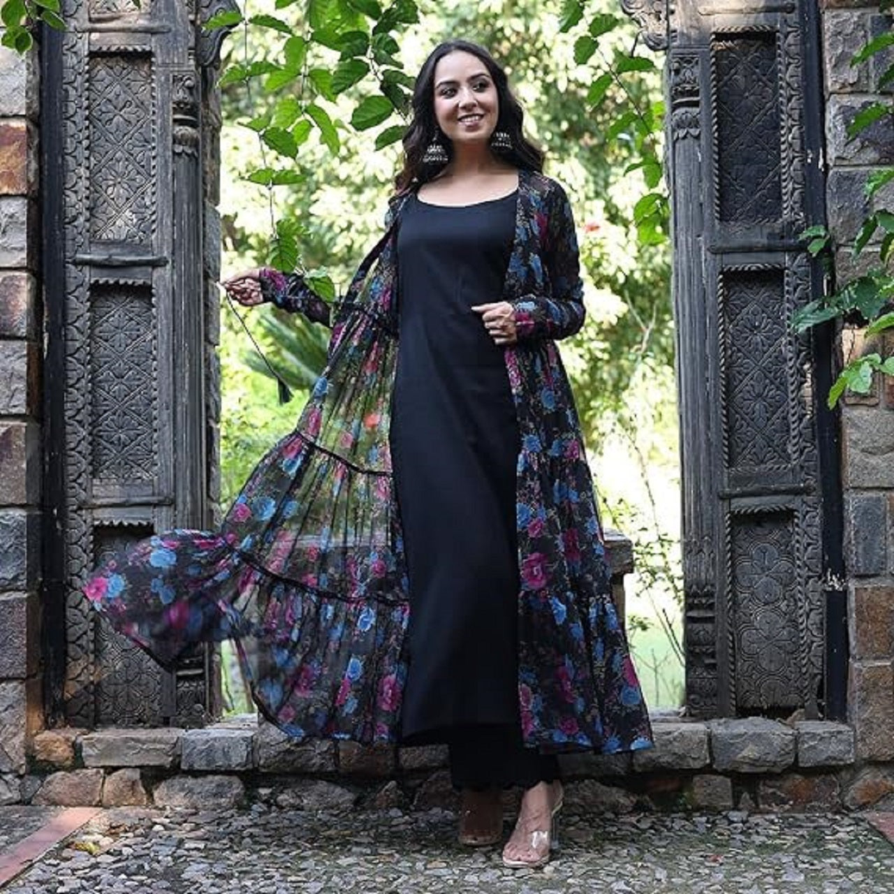 Fancy Design Floral print Fox Georgette shrug With Maxi - Image 3