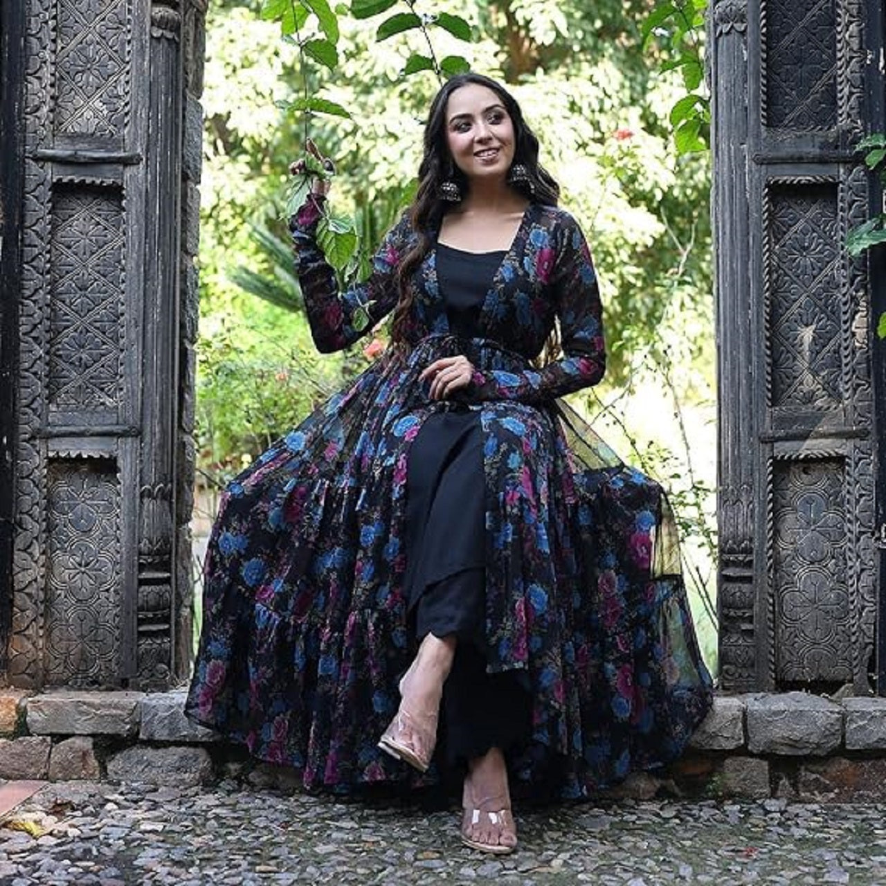 Fancy Design Floral print Fox Georgette shrug With Maxi - Image 2