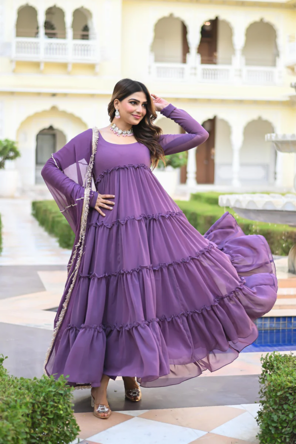 Lavender Faux Georgette Blooming Anarkali Suit Set