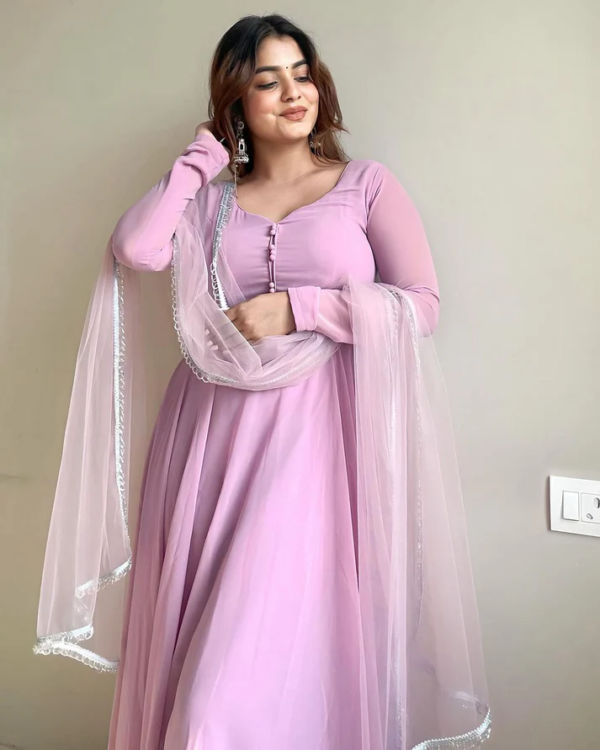 Pink Faux Georgette Heavy Flare Anarkali Kurta Sets