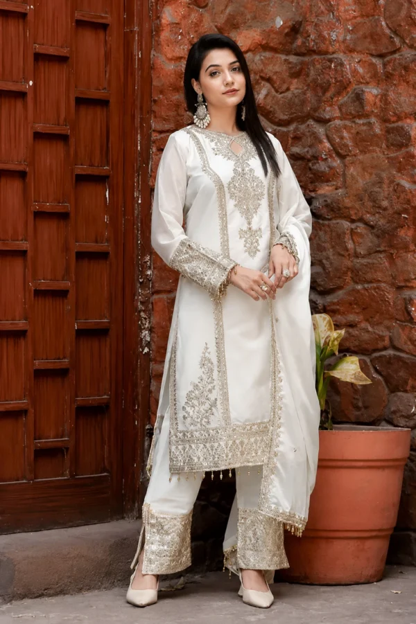 Pearl Radiance: Classic Embroidered Suit
