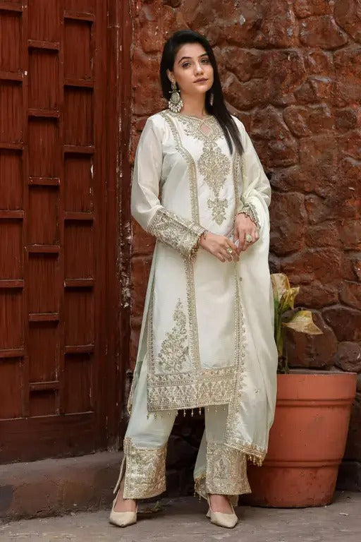 Pearl Radiance: Classic Embroidered Suit