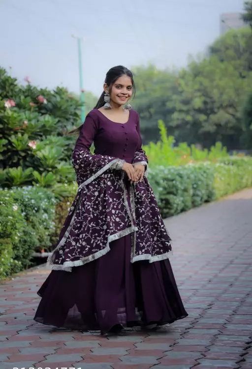 Purple Color Sequence Embrodery Work Anarkali Kurta Set - Image 4