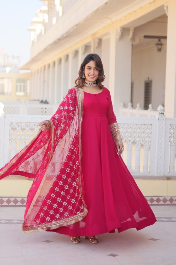Rani Pink Faux Georgette Sequence Embroidery Work Full Flare Anarkali Suit