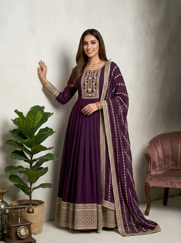 Fancy Sequence Coding Embrodery Work Anarkali Kurtaset With Dupatta