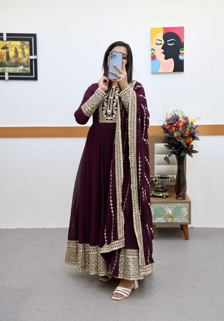 Fancy Sequence Coding Embrodery Work Anarkali Kurtaset With Dupatta - Image 2
