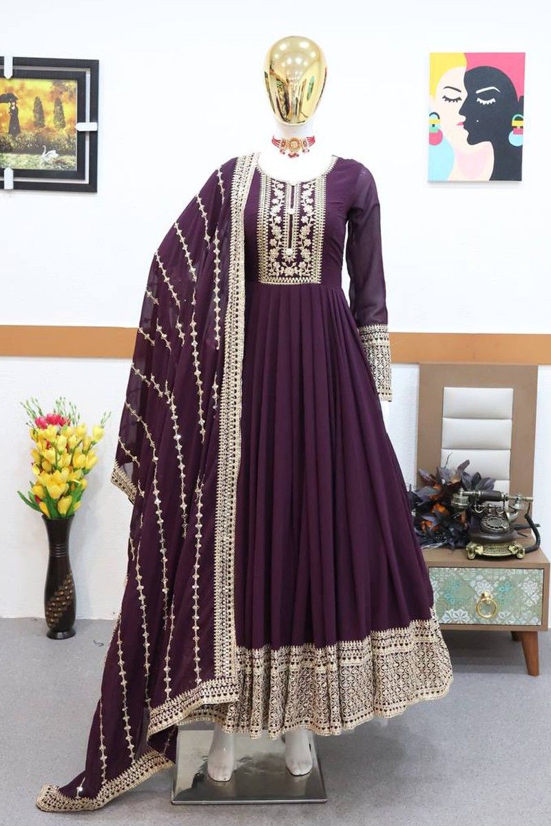 Fancy Sequence Coding Embrodery Work Anarkali Kurtaset With Dupatta - Image 4