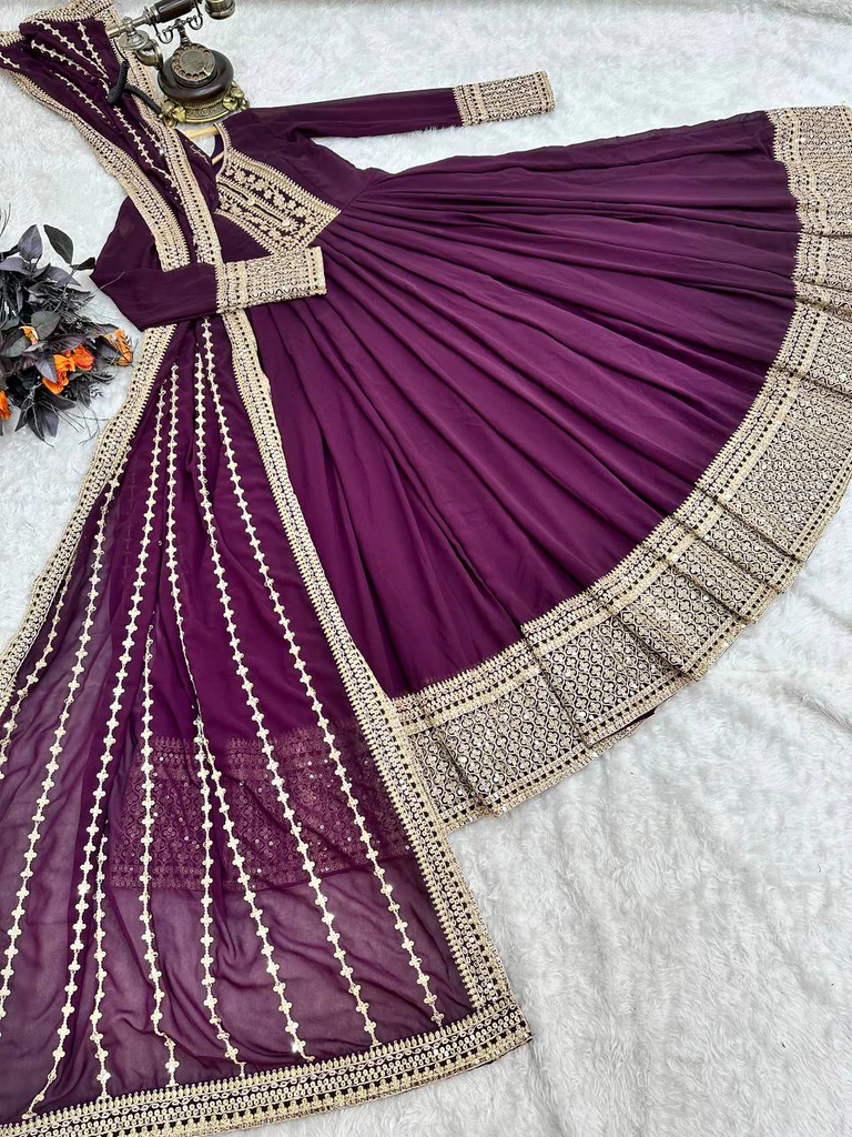 Fancy Sequence Coding Embrodery Work Anarkali Kurtaset With Dupatta - Image 5