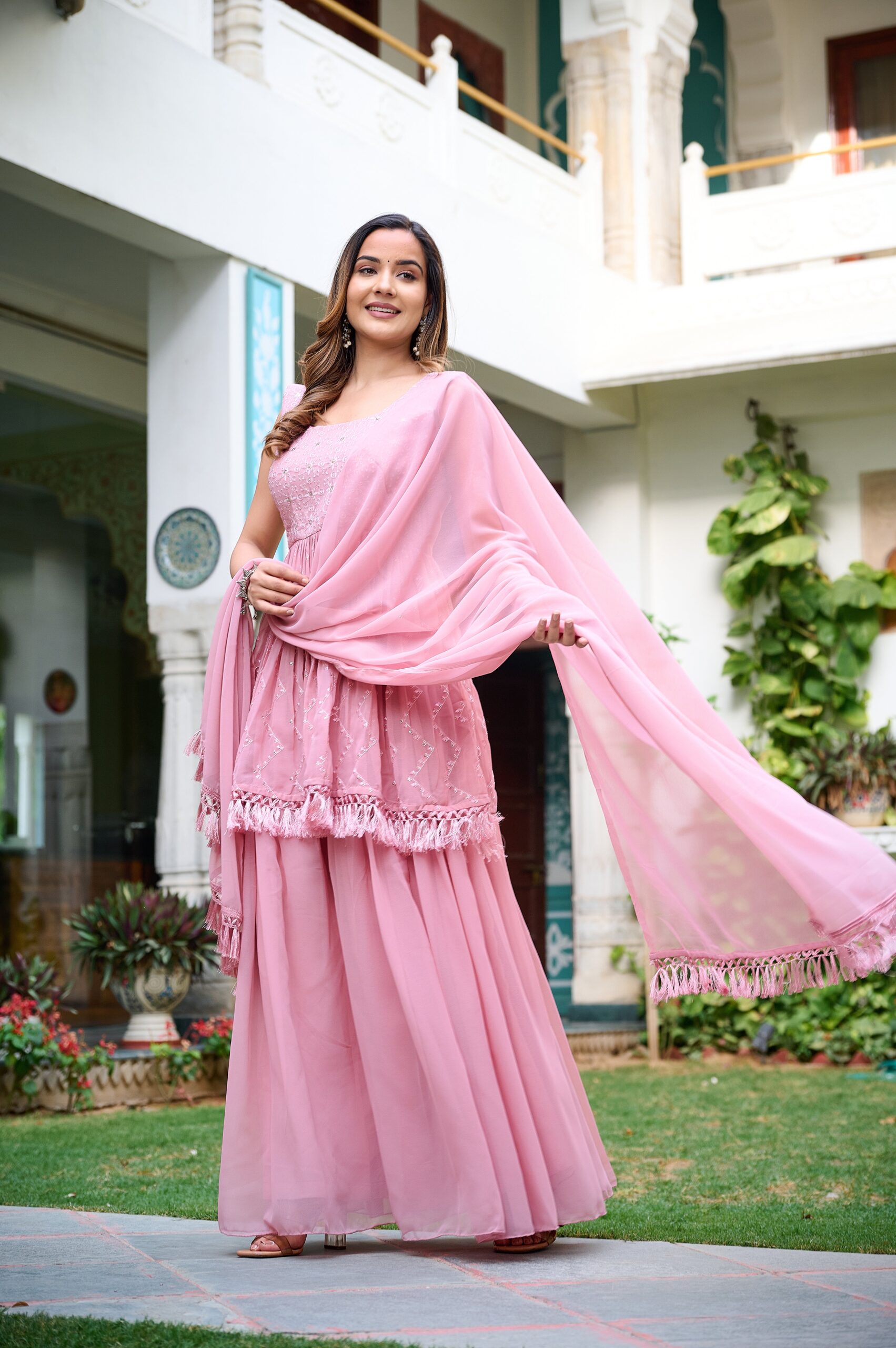 Fancy Womens Ethnics Pink Anarkali Kurtaset With Dupatta - Image 5