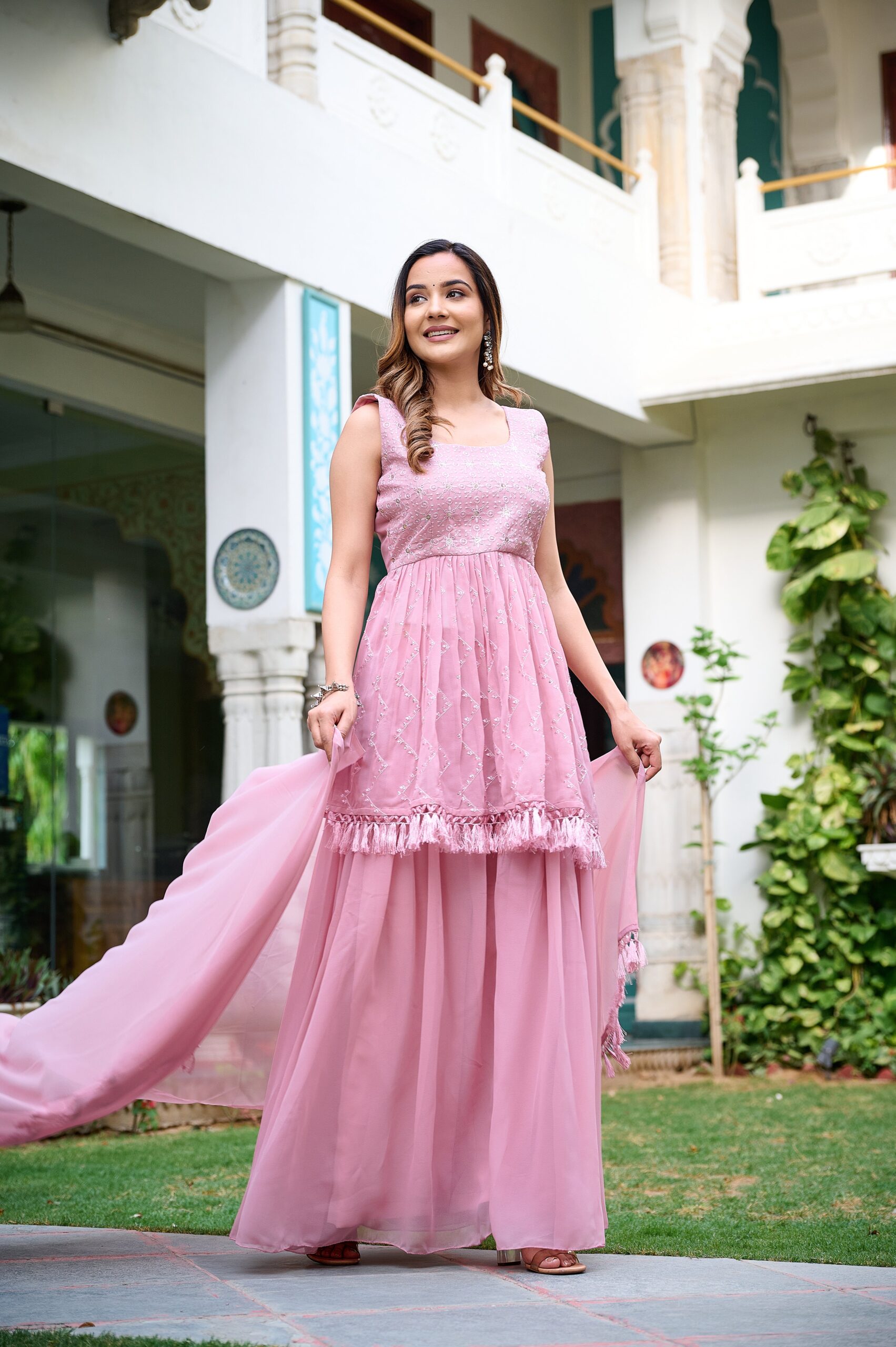 Fancy Womens Ethnics Pink Anarkali Kurtaset With Dupatta - Image 3