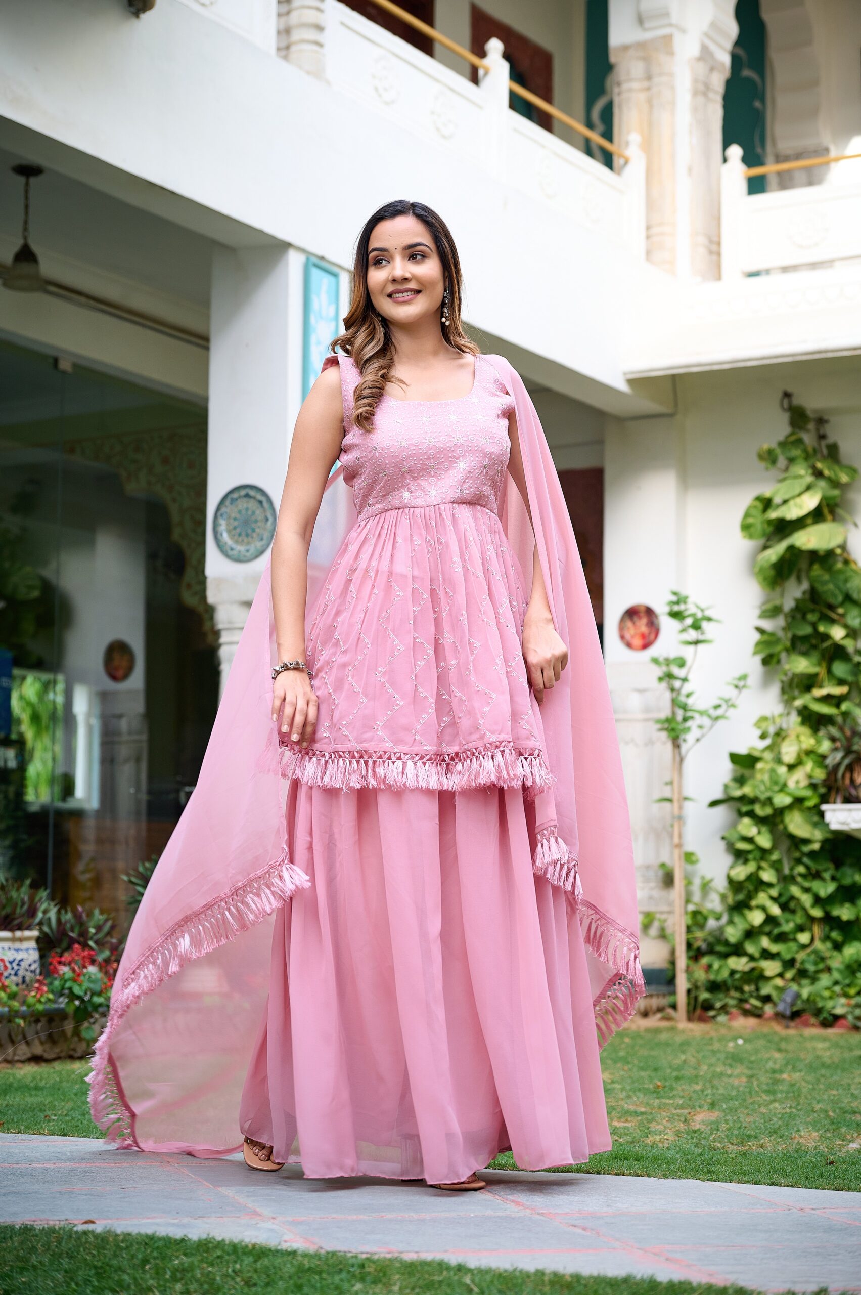 Fancy Womens Ethnics Pink Anarkali Kurtaset With Dupatta - Image 4