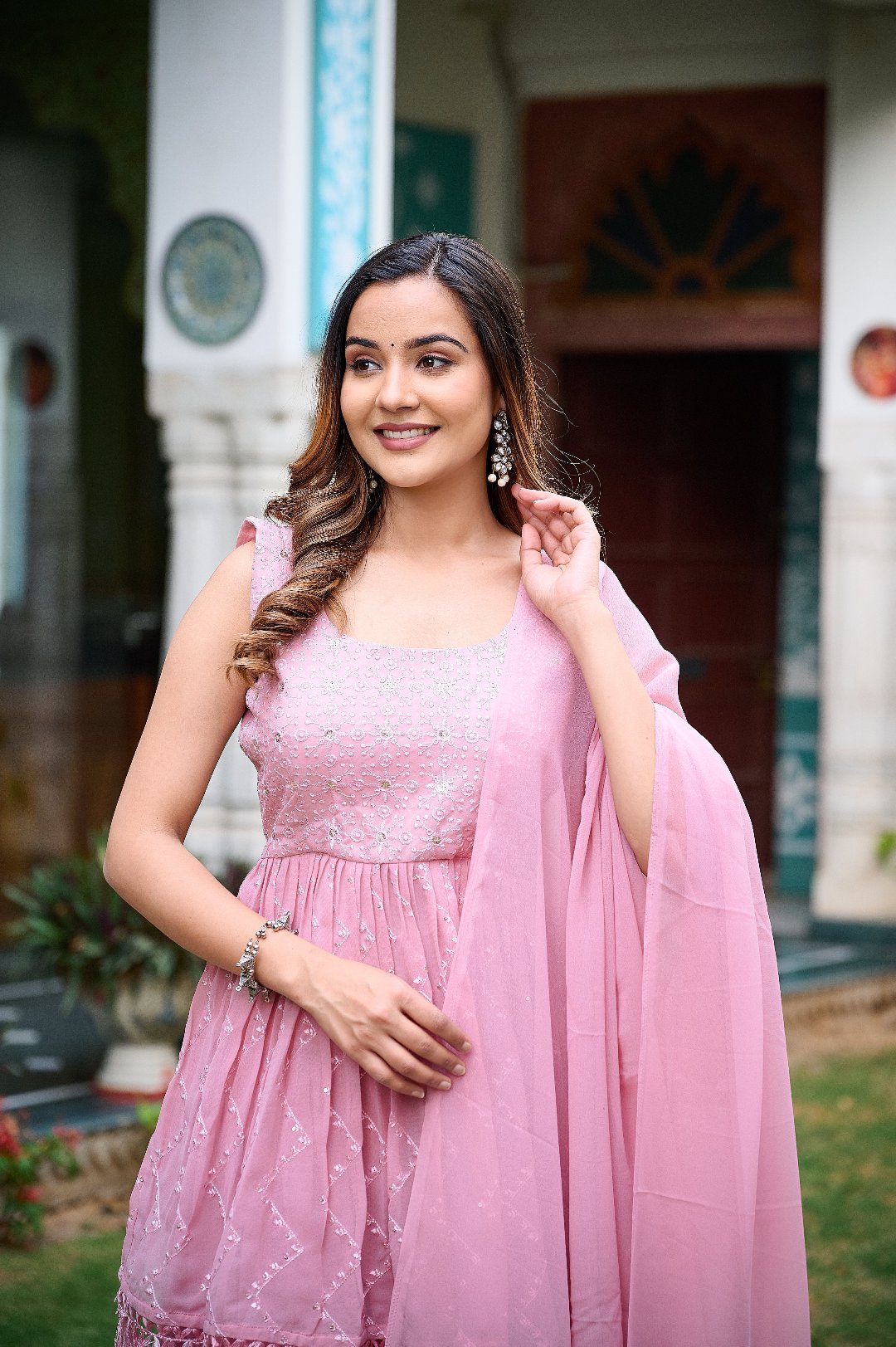 Fancy Womens Ethnics Pink Anarkali Kurtaset With Dupatta - Image 2