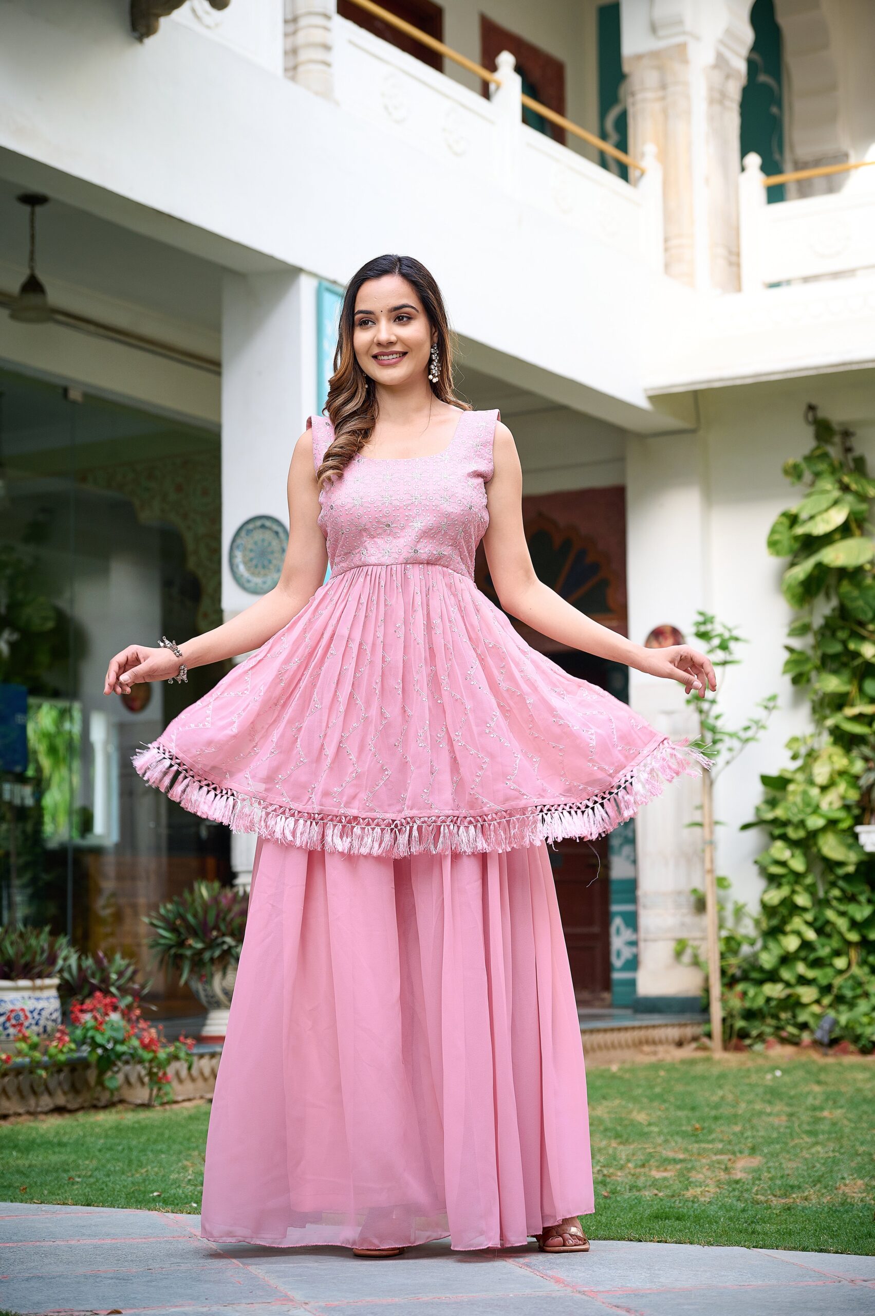 Fancy Womens Ethnics Pink Anarkali Kurtaset With Dupatta - Image 7