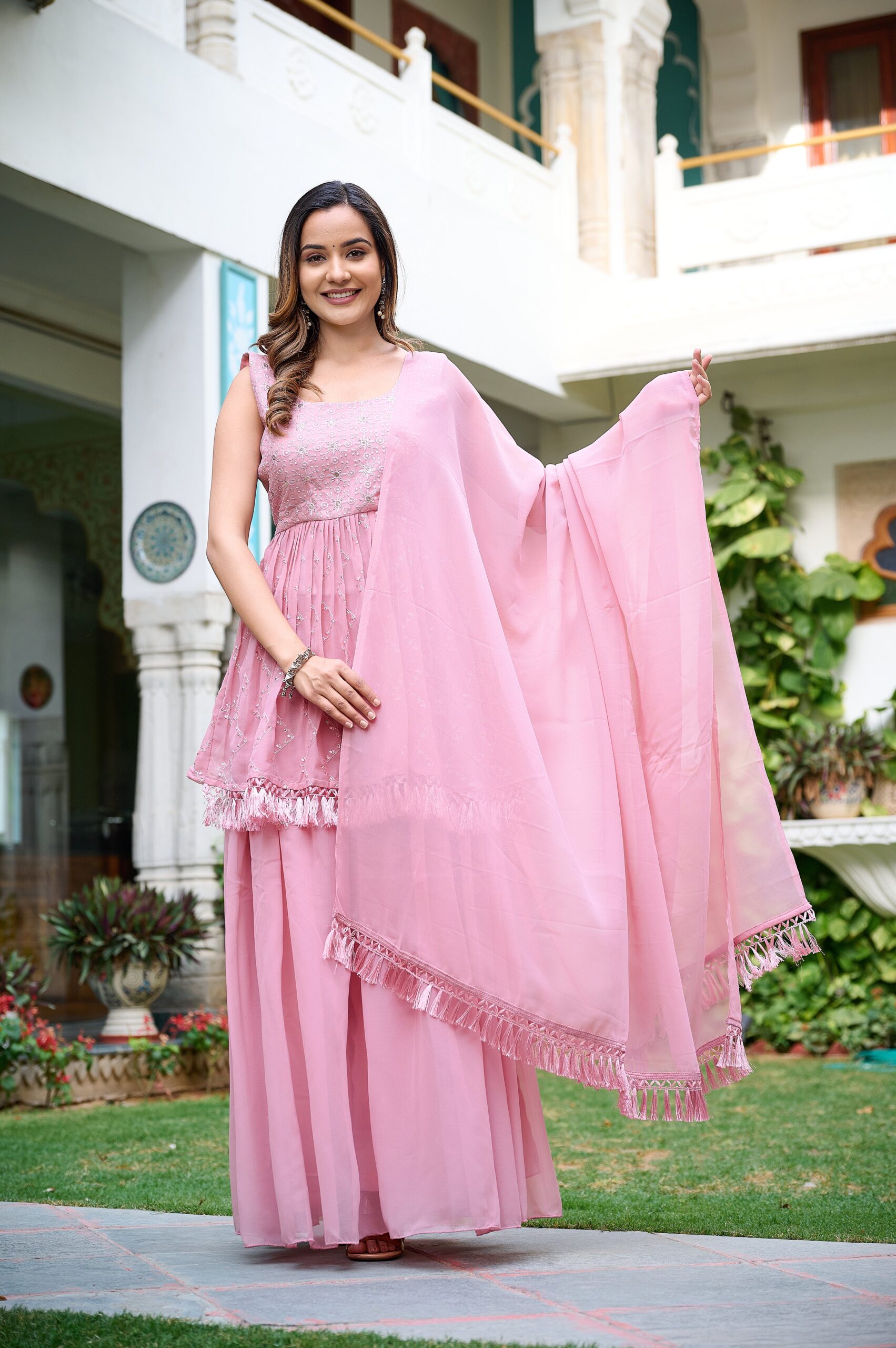 Fancy Womens Ethnics Pink Anarkali Kurtaset With Dupatta - Image 6