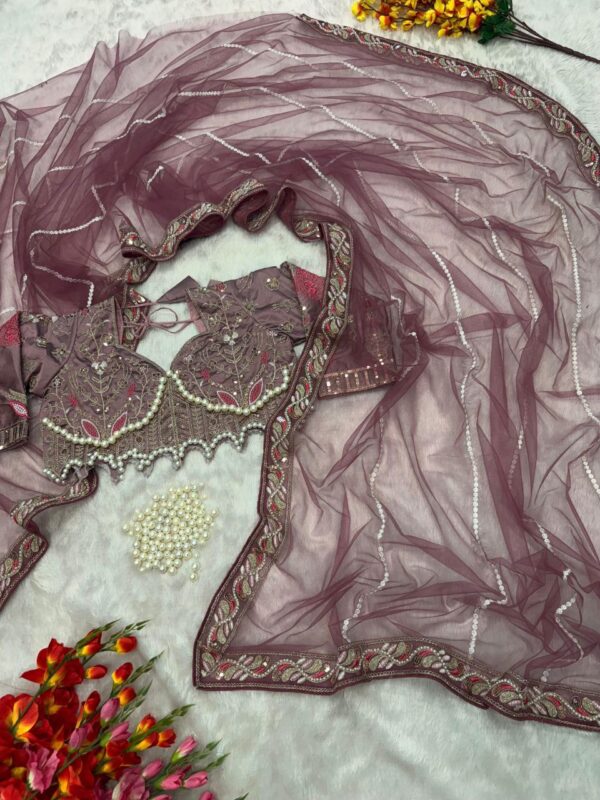 Elegant Purple Embroidered Saree with Pearl and Net Detailing