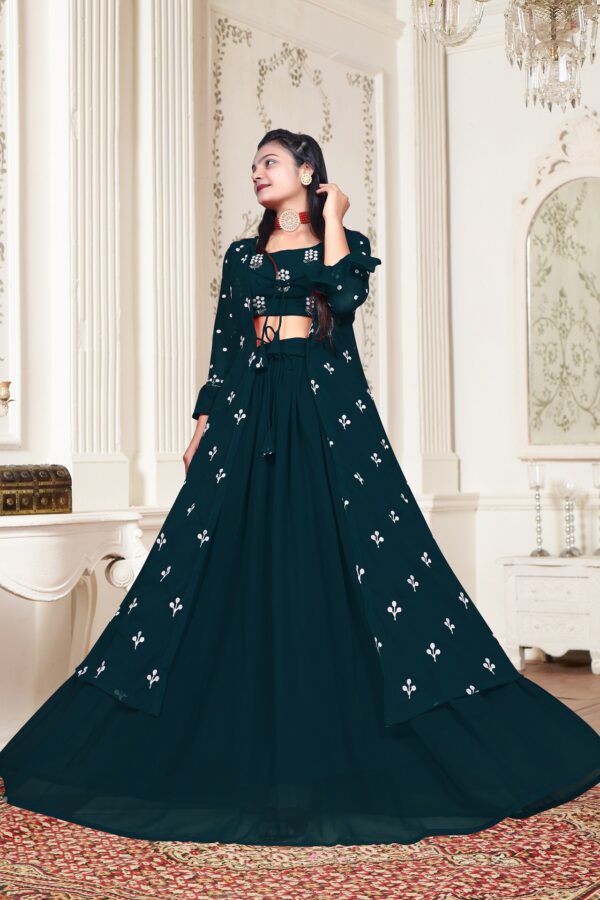 Green Embroidery Georgette Lahenga Choli