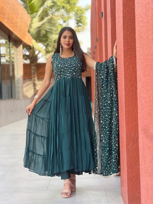 Elegant Dark Green Embroidered Anarkali Kurta with Dupatta Set for Women