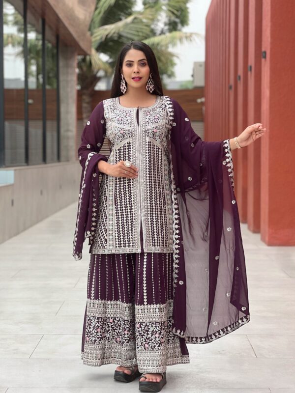 Designer Purple Embroidered Kurta with Palazzo & Dupatta Set for Women | Party Wear Ethnic Suit