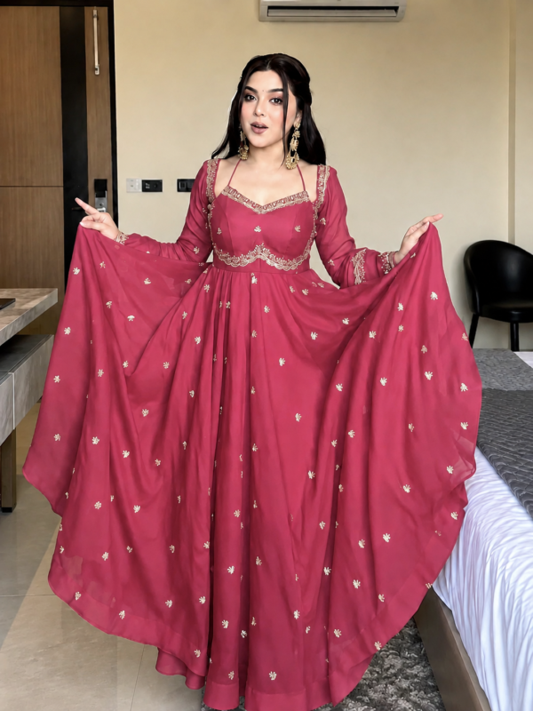 Gajri Pink Embroidered Anarkali Gown with Matching Dupatta – Festive & Wedding Wear