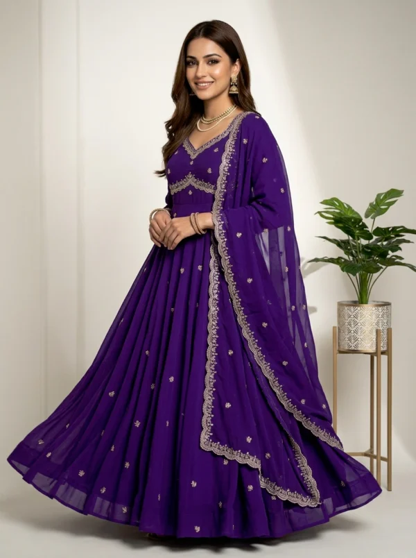 Lavender Purple Embroidered Anarkali Gown with Elegant Flare – Festive & Party Wear
