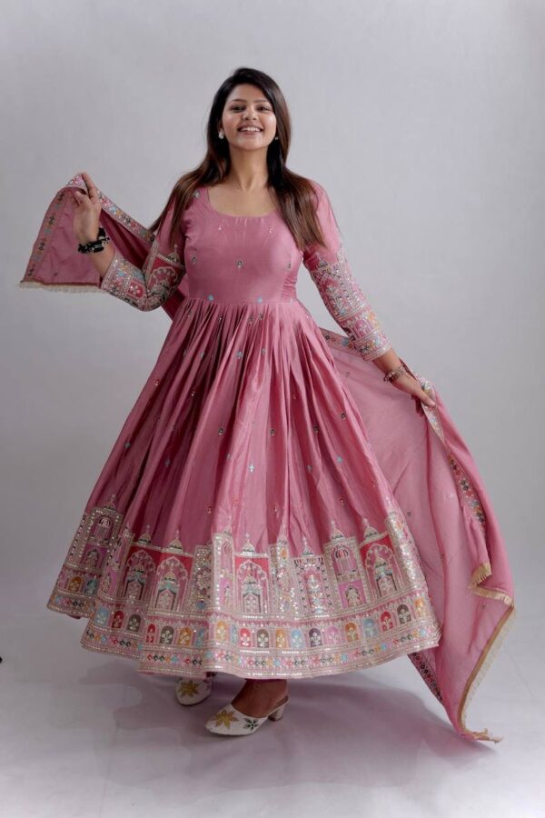 Dusty Rose Embroidered Anarkali Set with Dupatta