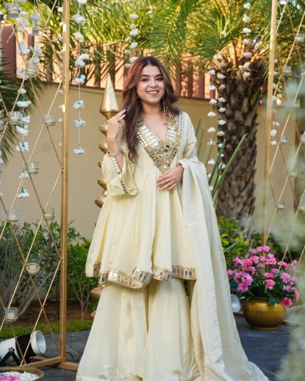 Wedding Special Full Sleeves Real Mirror Work Sharara Suit