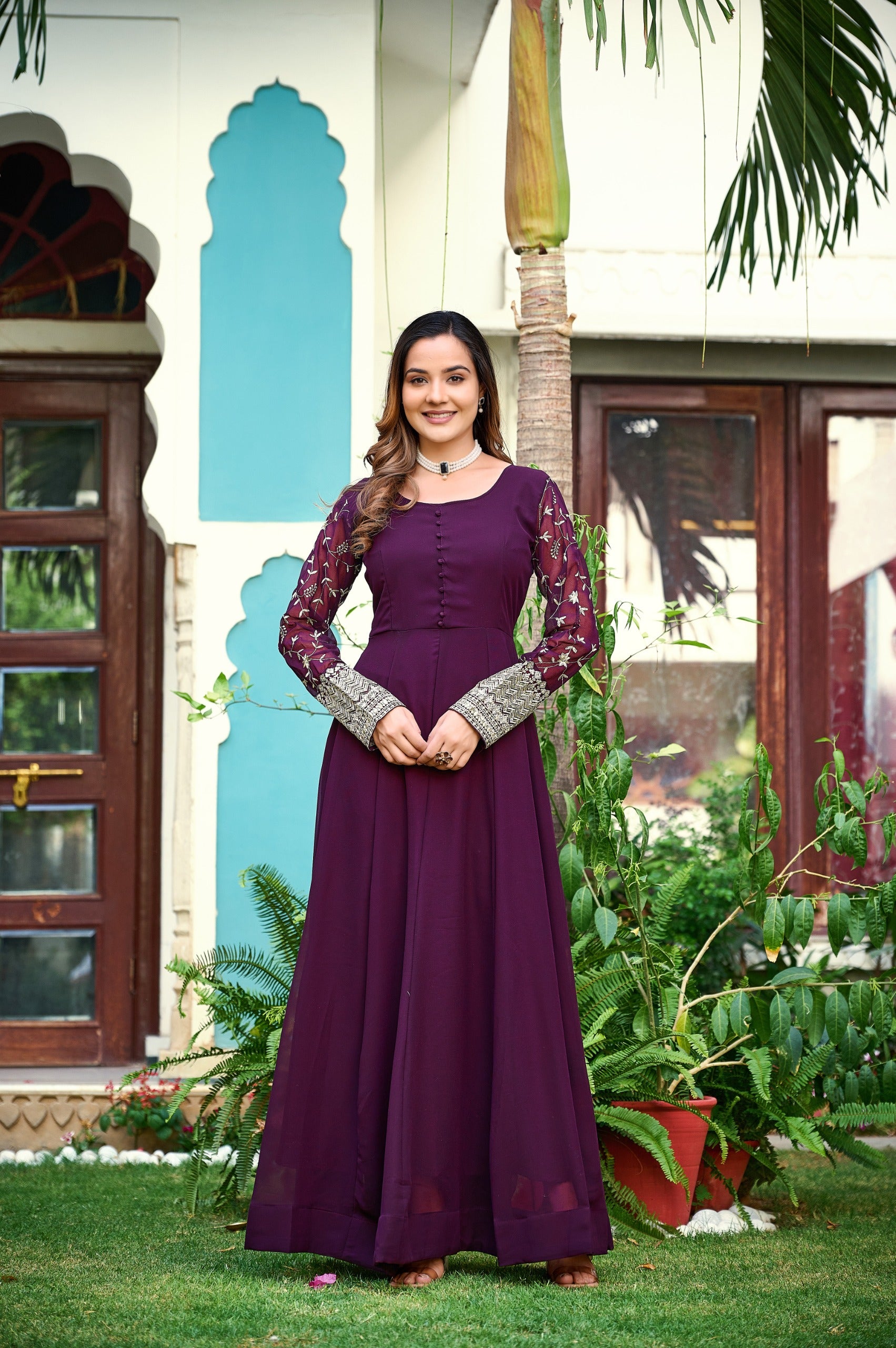 Womens Ethnics Purple Anarkali Kurtaset With Dupatta - Image 7