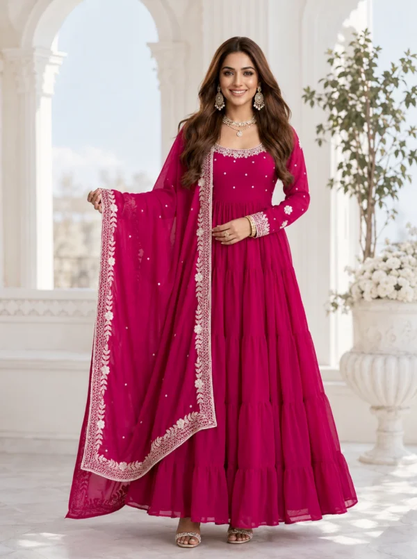 Pink Georgette Anarkali Suit with Embroidered Dupatta