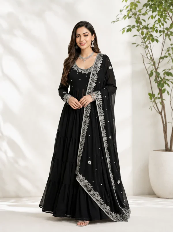 Black Georgette Anarkali Suit with Embroidered Dupatta
