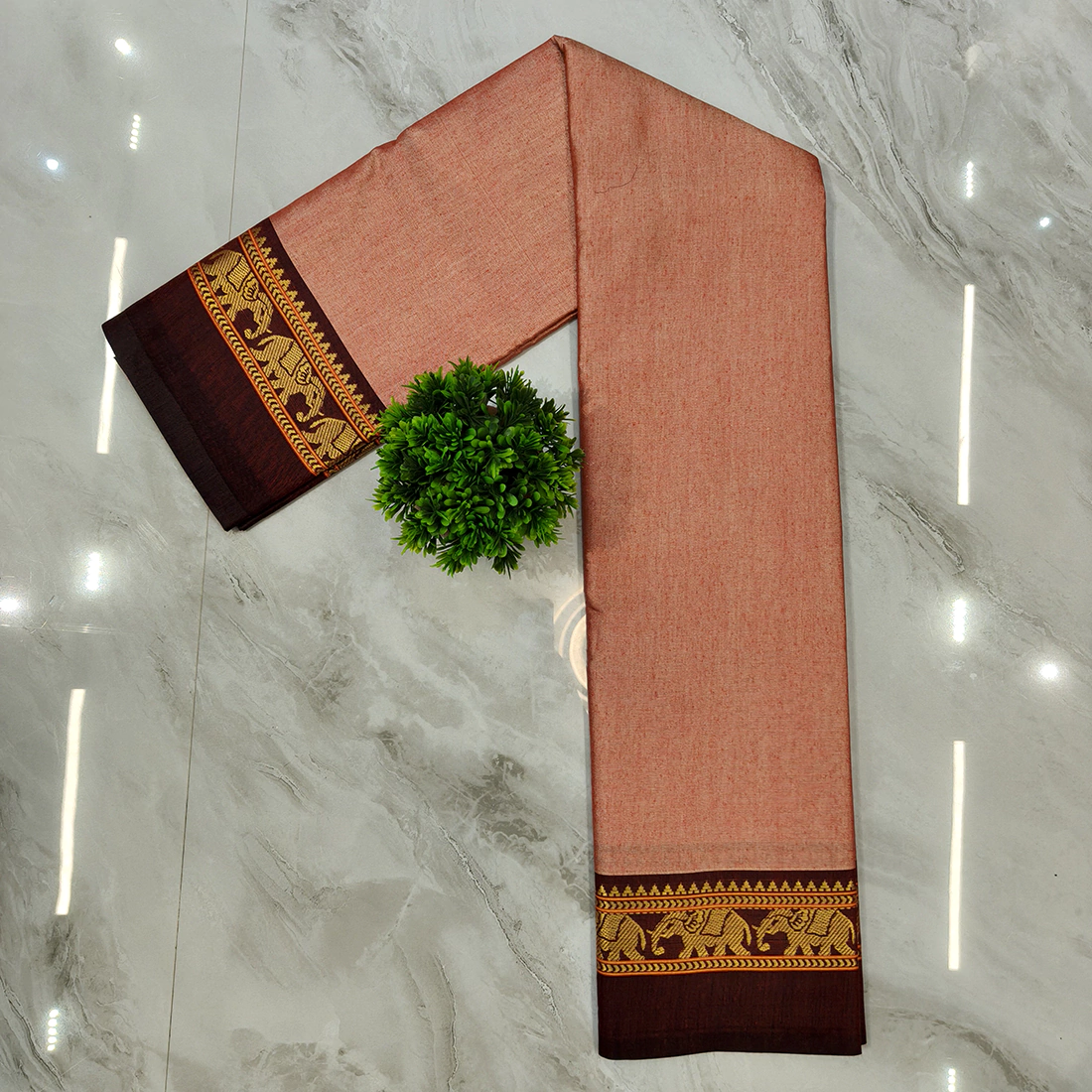 Elegant Orange Cotton Saree with Maroon & Gold Designer Border And Blouse Piece - Image 4