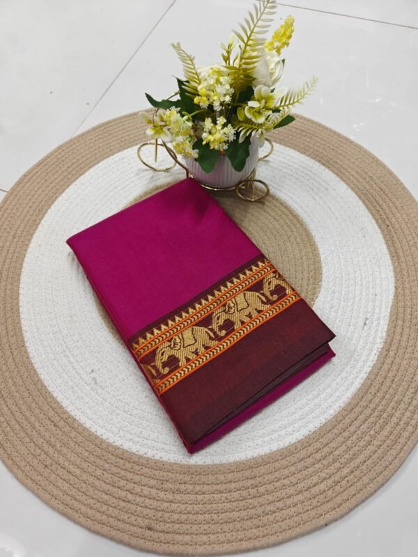 Elegant Rani Cotton Saree with Maroon & Gold Designer Border And Blouse Piece