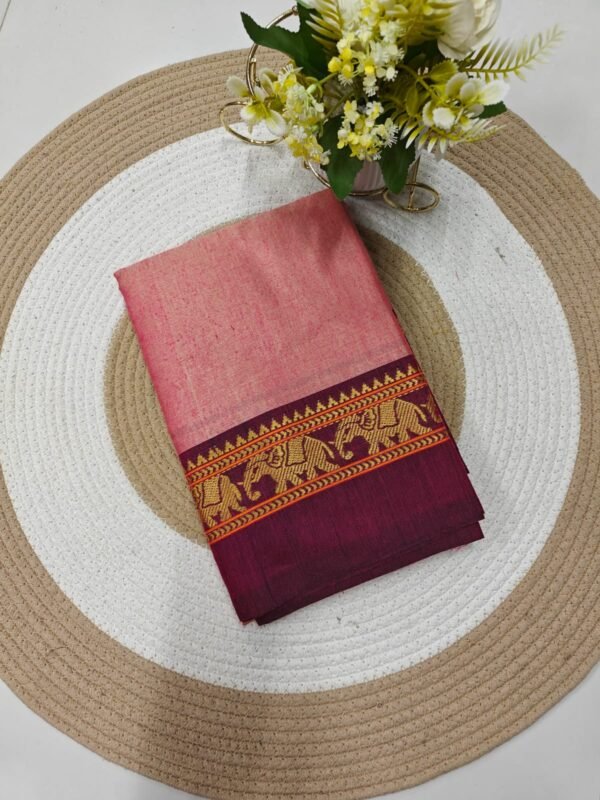 Elegant Pink Cotton Saree with Rich Rani & Gold Designer Border And Blouse Piece