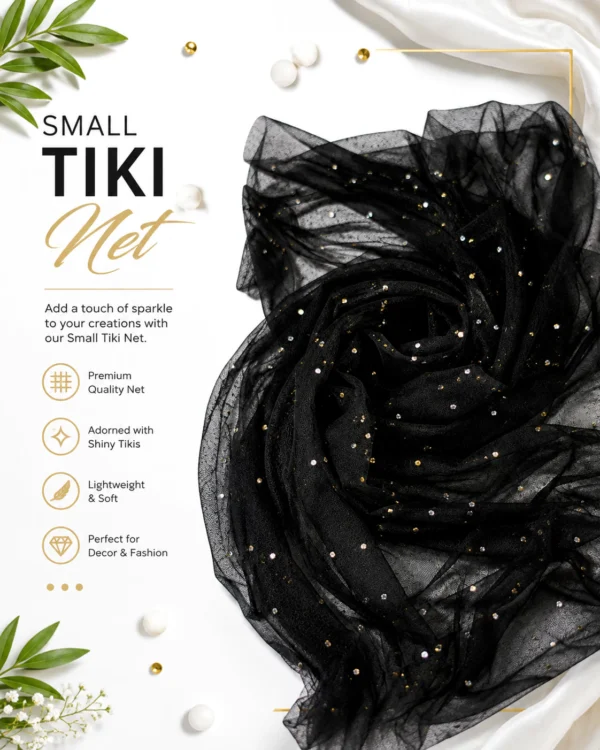 Black Small Tiki Net Fabric | Lightweight Net Fabric for Dupatta, Decoration, Wedding & Crafts