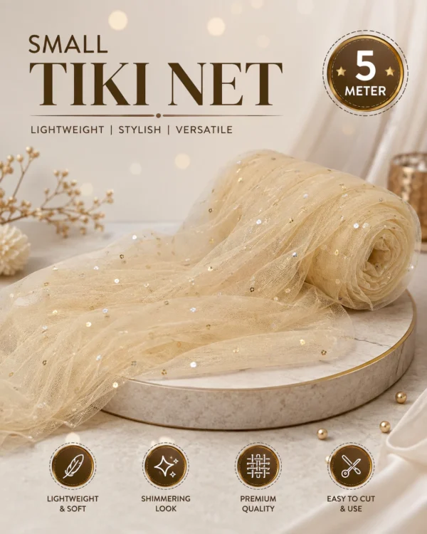 Cream Small Tiki Net Fabric | Lightweight Net Fabric for Dupatta, Decoration, Wedding & Crafts