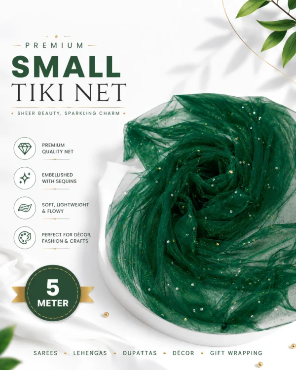 Green Small Tiki Net Fabric | Lightweight Net Fabric for Dupatta, Decoration, Wedding & Crafts