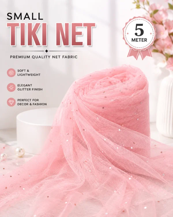 Light Pink Small Tiki Net Fabric | Lightweight Net Fabric for Dupatta, Decoration, Wedding & Crafts