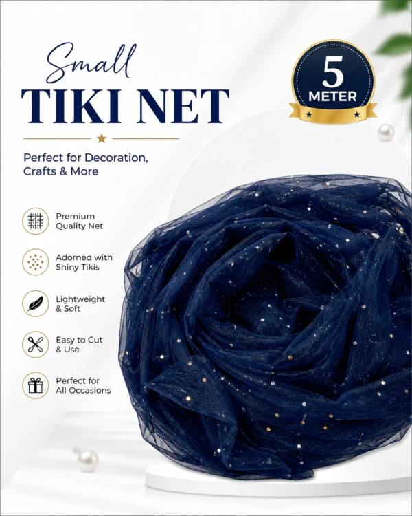 Navy Blue Small Tiki Net Fabric | Lightweight Net Fabric for Dupatta, Decoration, Wedding & Crafts