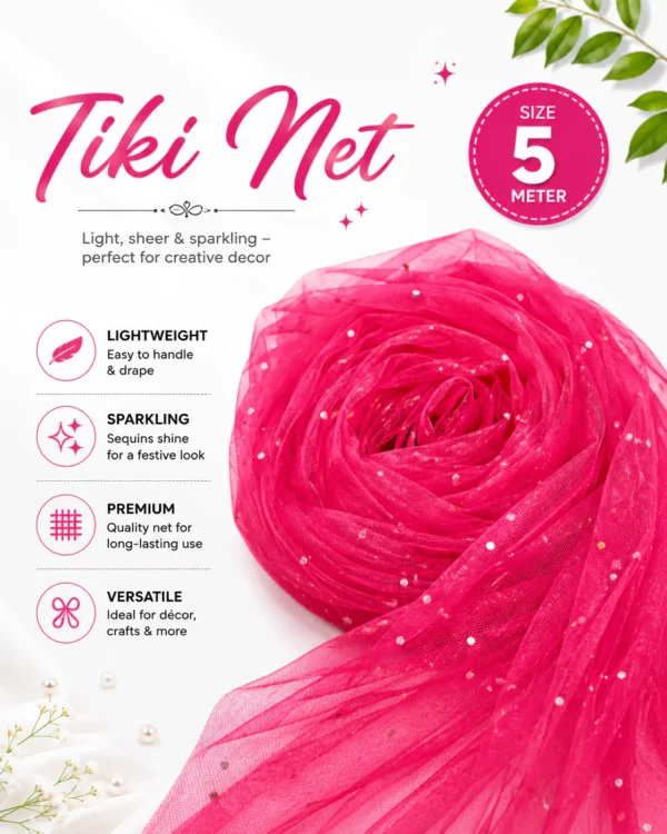 Rani Pink Small Tiki Net Fabric | Lightweight Net Fabric for Dupatta, Decoration, Wedding & Crafts