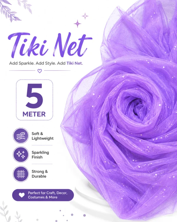 Purple Small Tiki Net Fabric | Lightweight Net Fabric for Dupatta, Decoration, Wedding & Crafts