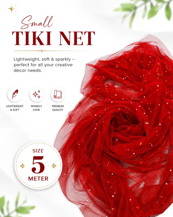 Red Small Tiki Net Fabric | Lightweight Net Fabric for Dupatta, Decoration, Wedding & Crafts