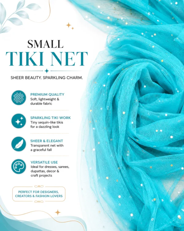 Sky Small Tiki Net Fabric | Lightweight Net Fabric for Dupatta, Decoration, Wedding & Crafts
