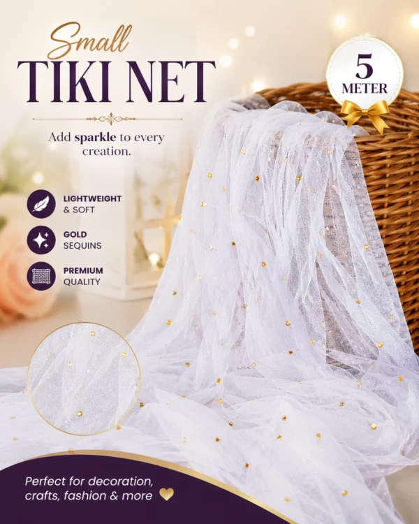 White Small Tiki Net Fabric | Lightweight Net Fabric for Dupatta, Decoration, Wedding & Crafts