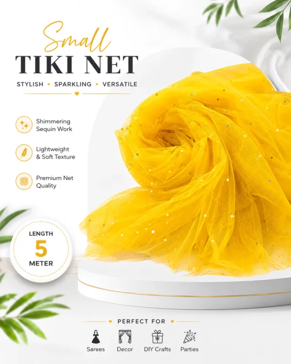 Yellow Small Tiki Net Fabric | Lightweight Net Fabric for Dupatta, Decoration, Wedding & Crafts