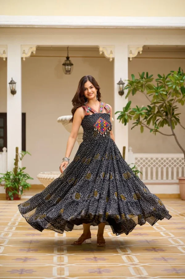 Navratri Special Black Gown Gamathi Work Gown With Real Mirror With Original Codi Lece