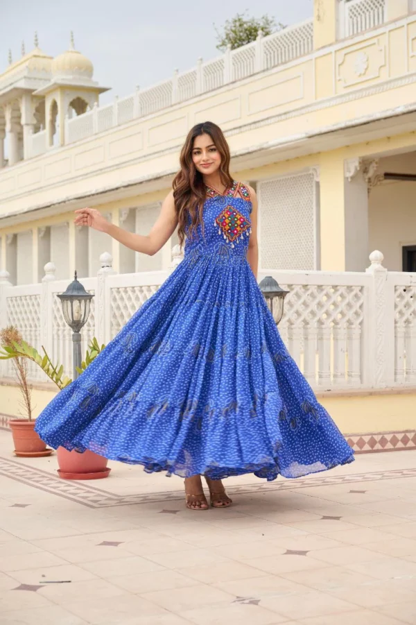Navratri Special Blue Gown Gamathi Work Gown With Real Mirror With Original Codi Lece