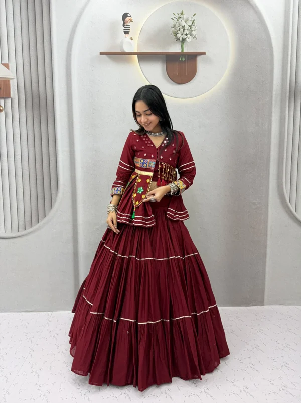 Navratri Special Maroon Color Hand Work Lehenga Choli with Koti
