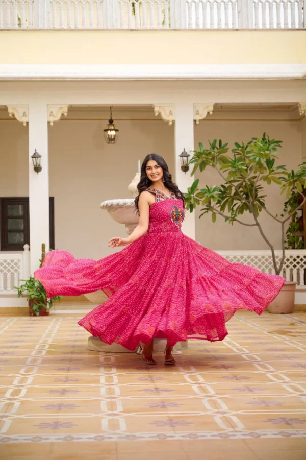 Navratri Special Pink Gown Gamathi Work Gown With Real Mirror With Original Codi Lece