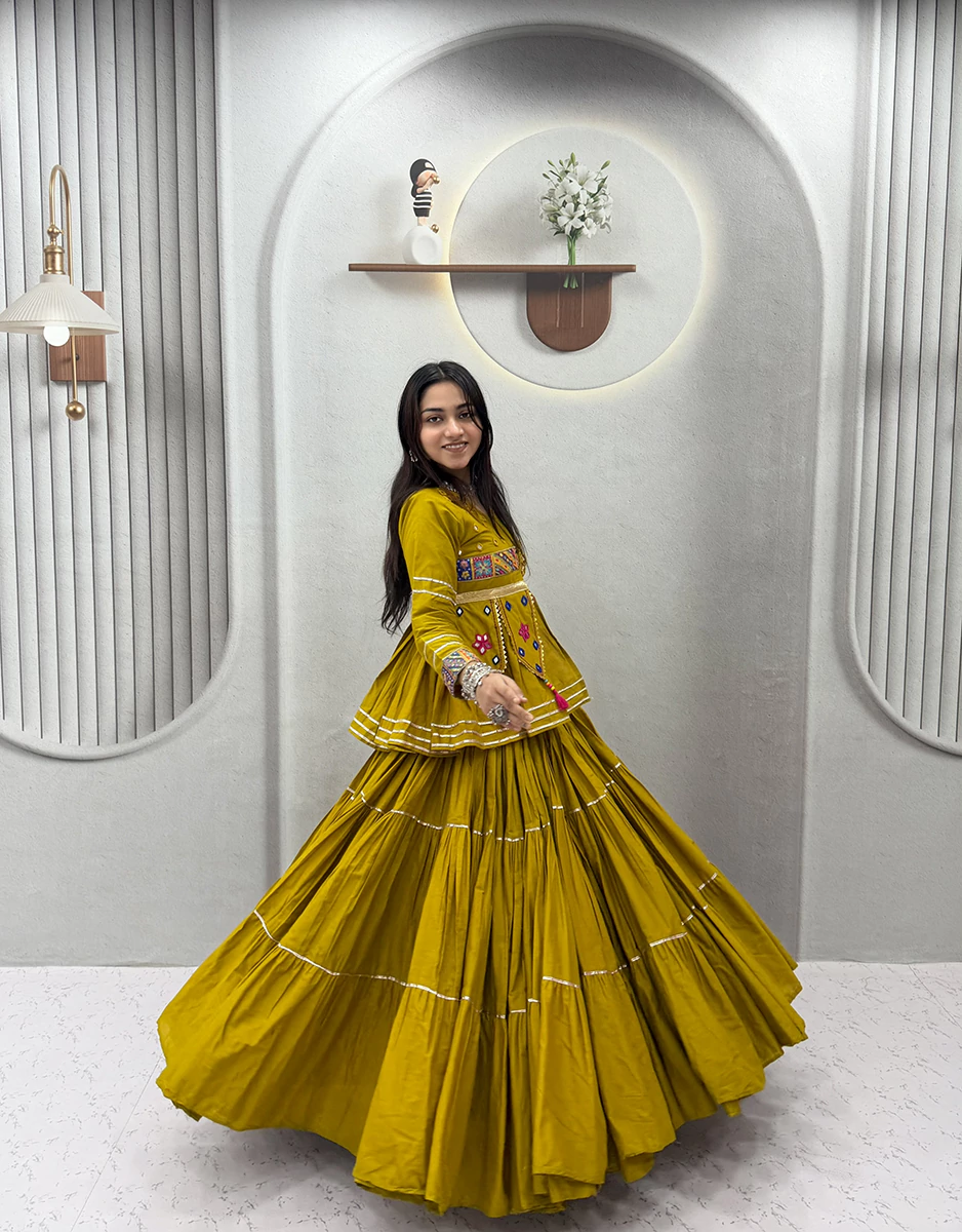 Navratri Special Yellow Color Hand Work Lehenga Choli with Koti - Image 2