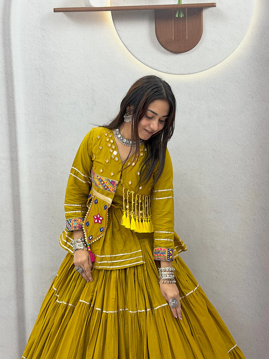 Navratri Special Yellow Color Hand Work Lehenga Choli with Koti - Image 3